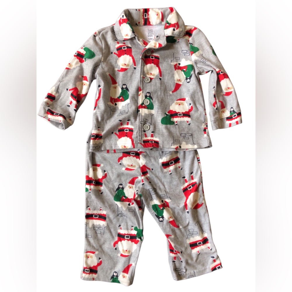 4/$20 Carters Just One You 2pc Santa Fleece Jammies Baby’s 1st Christmas Sz 12Mo